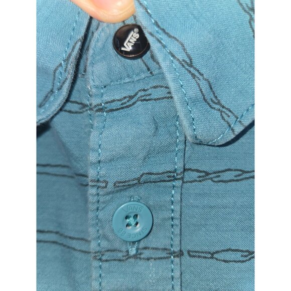 Vans Mens Blue Short Sleeve Button-Up Shirt Large - Barbed Wire Print - Picture 7 of 8